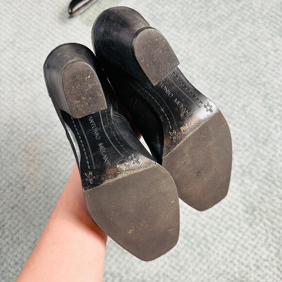 Vintage 90s/Y2K Black Leather Low Ankle Heeled Pointed Toe Classic Dress Boots - Picture 5 of 6